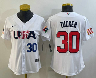 Women%27s USA Baseball #30 Kyle Tucker Number 2023 White World Classic Stitched Jersey
